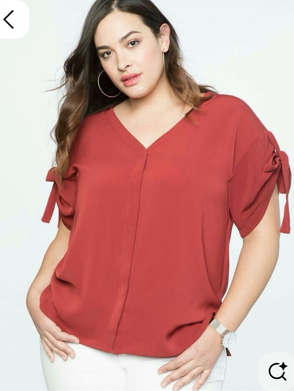 Eliquii Womens Plus Tie-Sleeve V-Neck Blouse - Rust - 16